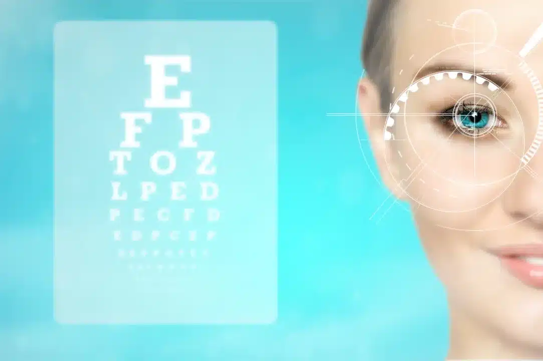 Medicine,And,Vision,Concept,-,Woman,And,Eye,Chart,,Future